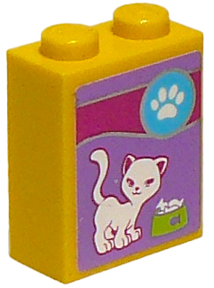 Lego Brick 1 x 2 x 2 with Inside Stud Holder with Paw Print, Cat and Food Bowl Pattern (Sticker) - Set 41007