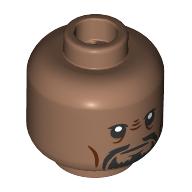 Lego Minifig Head Worf, Black Beard, Moustache, Reddish Brown Nose Ridges, Neutral / Angry / Medium Brown