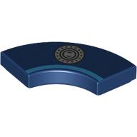 Lego Tile 2 x 2 Curved, Macaroni with Dark Azure Stripe, Silver Fuel Cap Print