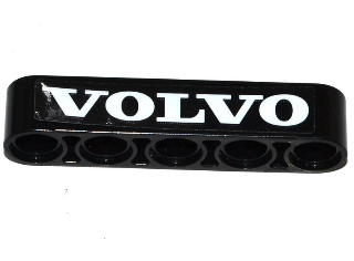 Lego Technic, Liftarm Thick 1 x 5 with White 'VOLVO' Pattern (Sticker) - Set 42053 / Black