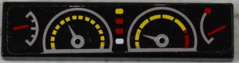 Lego Tile 1 x 4 with Fuel, Temperature, Speed and RPM Gauges Pattern (Sticker) - Set 8458 / Black