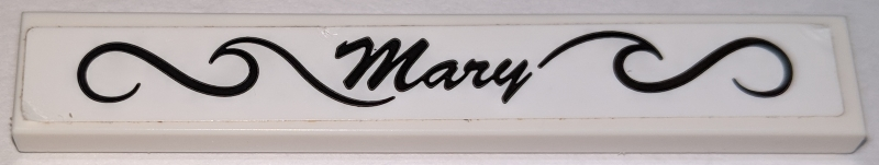 Lego Tile 1 x 6 with Black Script 'Mary' Pattern (Sticker) - Set 60147 / White
