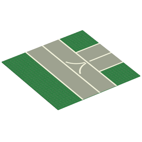 Lego Baseplate 32 x 32 with 9-Stud T Intersection with Road / Runway Print / Green