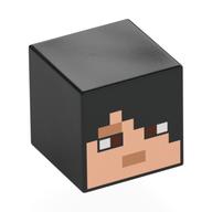 Lego Minifig Head Special, Cube with Pixelated Light Nougat Face, Dark Brown Eyes Print / Black