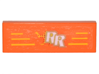 Lego Tile 1 x 3 with Yellow Lines and White 'RR' and Yellow Lines Pattern (Sticker) - Set 70620