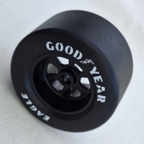 Lego Wheel Rim 50 x 30 Wide with Black Slick Tyre with 'EAGLE', 'GOOD YEAR' Print