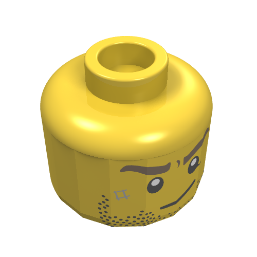 Lego Minifig Head, Stubble, Brown Eyebrows, Crooked Smile and Scar Print [Hollow Stud] / Yellow