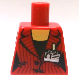 Lego Torso Female Suit Jacket with Pinstripes and Buttons, Gold Necklace, Black Shirt, and Press Pass Badge without Back Print Pattern / Red