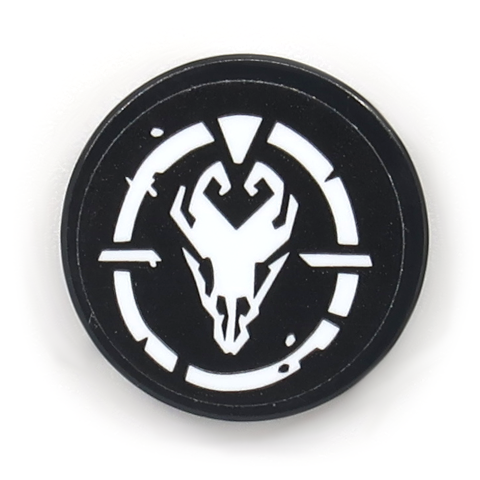 Lego Tile, Round 2 x 2 with Bottom Stud Holder with White Bone Skull, Worn with Dots Pattern (Sticker) - Set 70655
