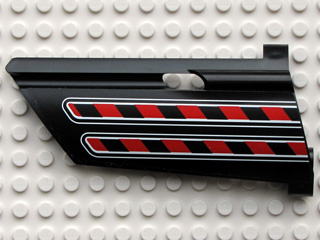 Lego Technic, Panel Fairing #21 Large Long, Small Hole, Side B with Red / Black Diagonal Stripes Pattern (Sticker) - Set 8285 / Black