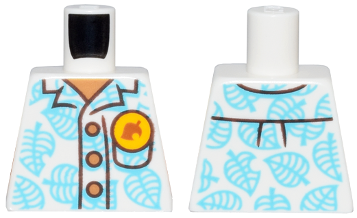 Lego Torso Hawaiian Shirt with Medium Azure Leaves, Medium Nougat Buttons and Bright Light Orange Pin Pattern / White