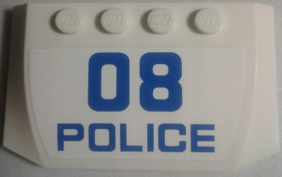 Lego Wedge 4 x 6 x 2/3 Triple Curved with Blue '08' and 'POLICE' Pattern (Sticker) - Set 60049