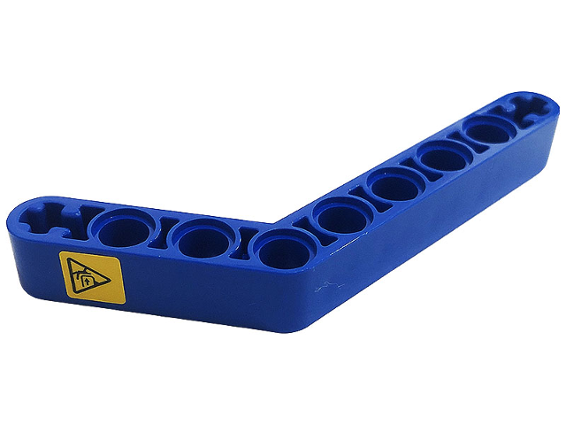 Lego Technic, Liftarm, Modified Bent Thick 1 x 9 (6 - 4) with Yellow Danger Warning Triangle Pattern (Sticker) - Set 42128 / Blue
