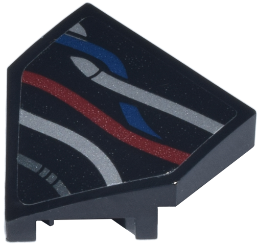 Lego Wedge 2 x 2 x 2/3 Pointed with Dark Red, Dark Blue, Silver, and Dark Silver Wires Pattern Model Right Side (Sticker) - Set 75398