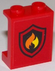 Lego Panel 1 x 2 x 2 with Side Supports - Hollow Studs with Flame on Black Shield Fire Logo Pattern (Sticker) - Sets 60107 / 60110 / 60112