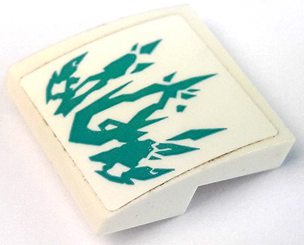 Lego Slope, Curved 2 x 2 x 2/3 with Dark Turquoise Ice Crystals Pattern (Sticker) - Set 70679 / White