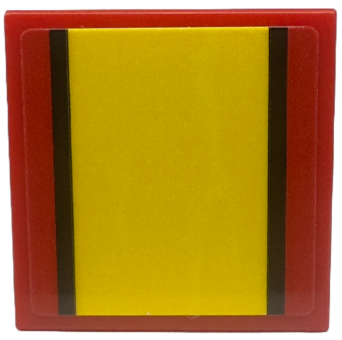 Lego Tile 2 x 2 with Black and Yellow Stripes Pattern (Sticker) - Set 76914 / Red