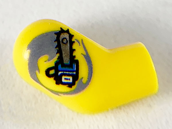 Lego Arm, Right with Chainsaw Tattoo Pattern / Yellow