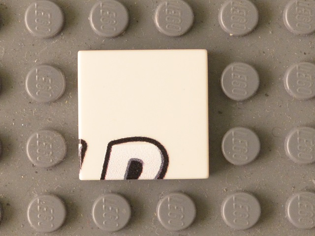 Lego Tile 2 x 2 with Black 'D' Upper Half Pattern