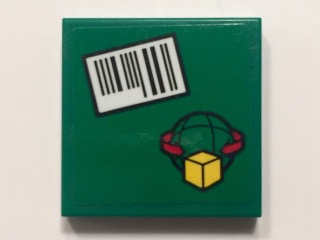 Lego Tile 2 x 2 with Barcode and Box and Arrows and Globe on Green Background Pattern (Sticker) - Set 60101