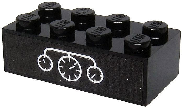 Lego Brick 2 x 4 with 3 White Gauges on Black Background Pattern (Sticker) - Set 40370 / Black