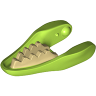 Lego Animal Body Part, Dinosaur, Raptor / Dilophosaurus Lower Jaw with Tan Teeth Print / Lime