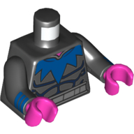 Lego Torso Muscles, Dark Blue Pointed Collar, Silver Belt Print, Black Arms with Dark Blue Cuffs Print, Dark Pink Hands / Black