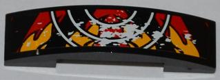Lego Slope, Curved 4 x 1 x 2/3 Double with Red and Black Danger Stripes, 3 White Half Circles and Flames Pattern (Sticker) - Set 9092
