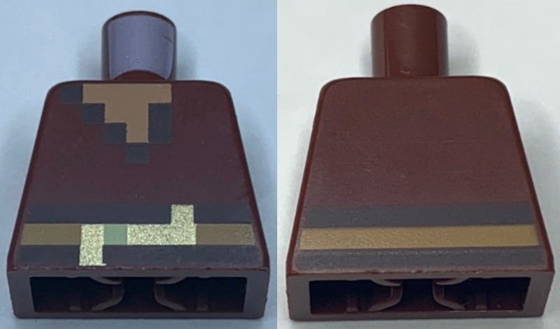 Lego Torso Pixelated Nougat Neck, Dark Brown and Gold Belt Pattern / Reddish Brown
