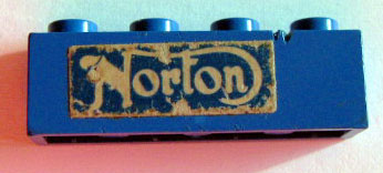 Lego Brick 1 x 4 with White Norton Logo Pattern (Sticker) - Set 393-1 / Blue