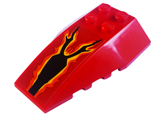 Lego Wedge 6 x 4 Triple Curved with Black Veins and Bright Light Orange and Orange Trim Pattern (Sticker) - Set 75574 / Red