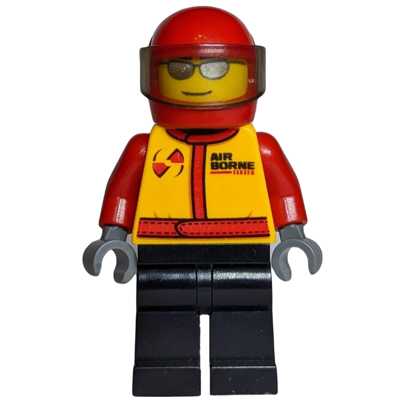 Lego Pilot, Yellow Torso, Black Legs, Red Helmet