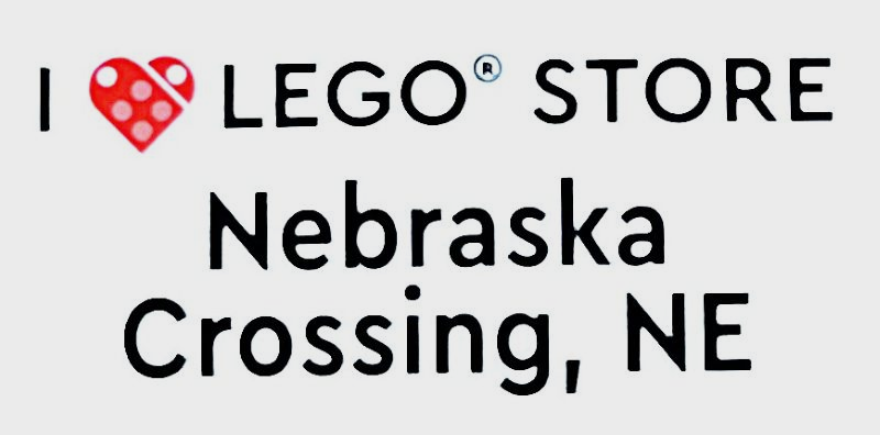 Lego Tile 2 x 4 with 'I Heart LEGO STORE Nebraska Crossing, NE' Pattern