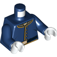 Lego Torso Cavalry Uniform, 5 Buttons, Belt Print, Dark Blue Arms, White Hands / Dark Blue