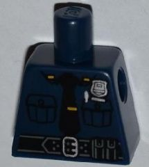 Lego Torso Police Shirt with Silver Badge, Pockets, Pen, Black Tie and Belt Pattern / Dark Blue