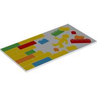 Lego Tile 8 x 16 with LEGO Bricks, Wall, Yellow Minifig Print / White