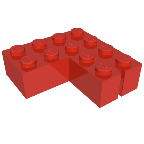 Lego Brick 4 x 4 Corner without Bottom Tubes, Slotted (with 1 slot, left side) / Red