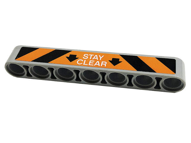 Lego Technic, Liftarm Thick 1 x 7 with Black and Orange Danger Stripes, Arrows and White 'STAY CLEAR' Pattern (Sticker) - Set 42112