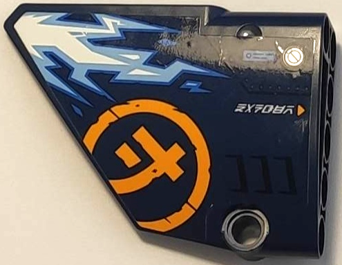 Lego Technic, Panel Fairing #13 Large Short Smooth, Side A with White and Medium Blue Lightning, Bright Light Orange Ninjago Logogram Letter J in Circle and 'DANGER' Pattern (Sticker) - Set 71752
