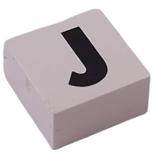 Lego Modulex Tile 2 x 2 with Black 'J' Print, without Internal Supports