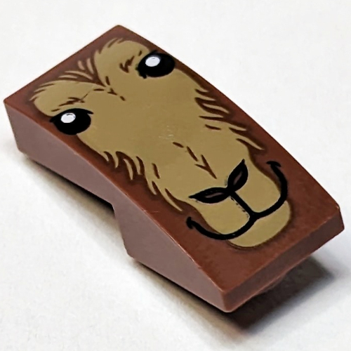 Lego Brick Curved Inverted 2 x 1 with Goat Face print