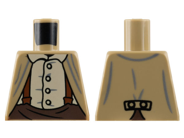 Lego Torso Jacket, Tan Button-Up Shirt, Reddish Brown Suspenders, Dark Brown Pants Pattern / Dark Tan