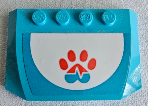 Lego Wedge 4 x 6 x 2/3 Triple Curved with Coral and Medium Azure Paw Print and Heart Beat on White Background Pattern (Sticker) - Set 41445