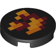 Lego Tile Round 2 x 2 with Bottom Stud Holder with Pixelated Fire Print / Black