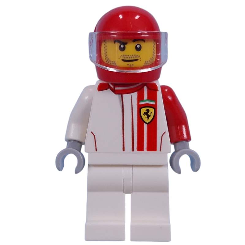 Lego Race Driver, White Torso, White Legs, Red Helmet, Ferrari