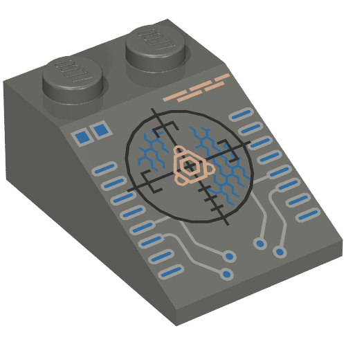 Lego Brick Sloped 33° 3 x 2 with Insectoid Scope Print / Dark Gray