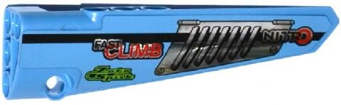 Lego Technic, Panel Fairing # 6 Long Smooth, Side B with Silver Vent Grille, 'FAST CLIMB', NITRO' and 'ZATO SPARK' Pattern (Sticker) - Set 42037 / Medium Blue