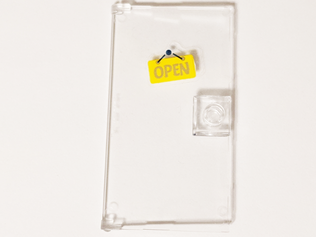 Lego Door 1 x 4 x 6 with Stud Handle with Bright Light Orange 'OPEN' Sign Pattern (Sticker) - Set 41344