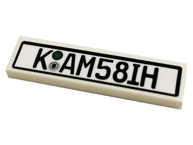 Lego Tile 1 x 4 with 'K AM58IH' with Safety Inspection Decal Pattern (Sticker) - Set 10265 / White