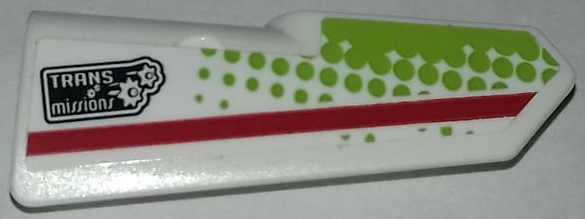 Lego Technic, Panel Fairing #21 Very Small Smooth, Side B with Red Stripe, Lime Dots and 'TRANS missions' Pattern (Sticker) - Set 42065 / White